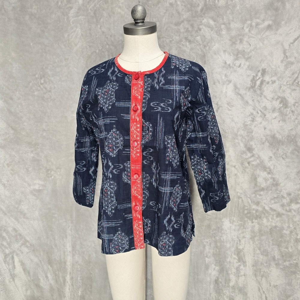 Naturally Yours Womens M Cotton Button Blouse Top Textured Natural Fiber Artisan